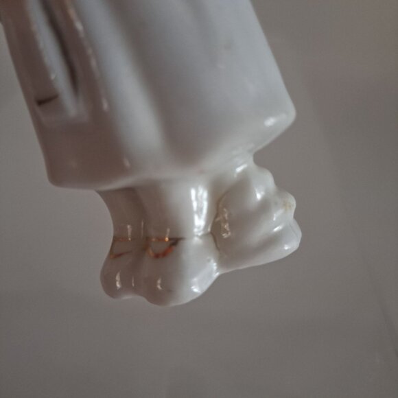 Luster Girl with Bonnet Figurine Vintage Ceramic White With Gold Accents - Picture 2 of 8